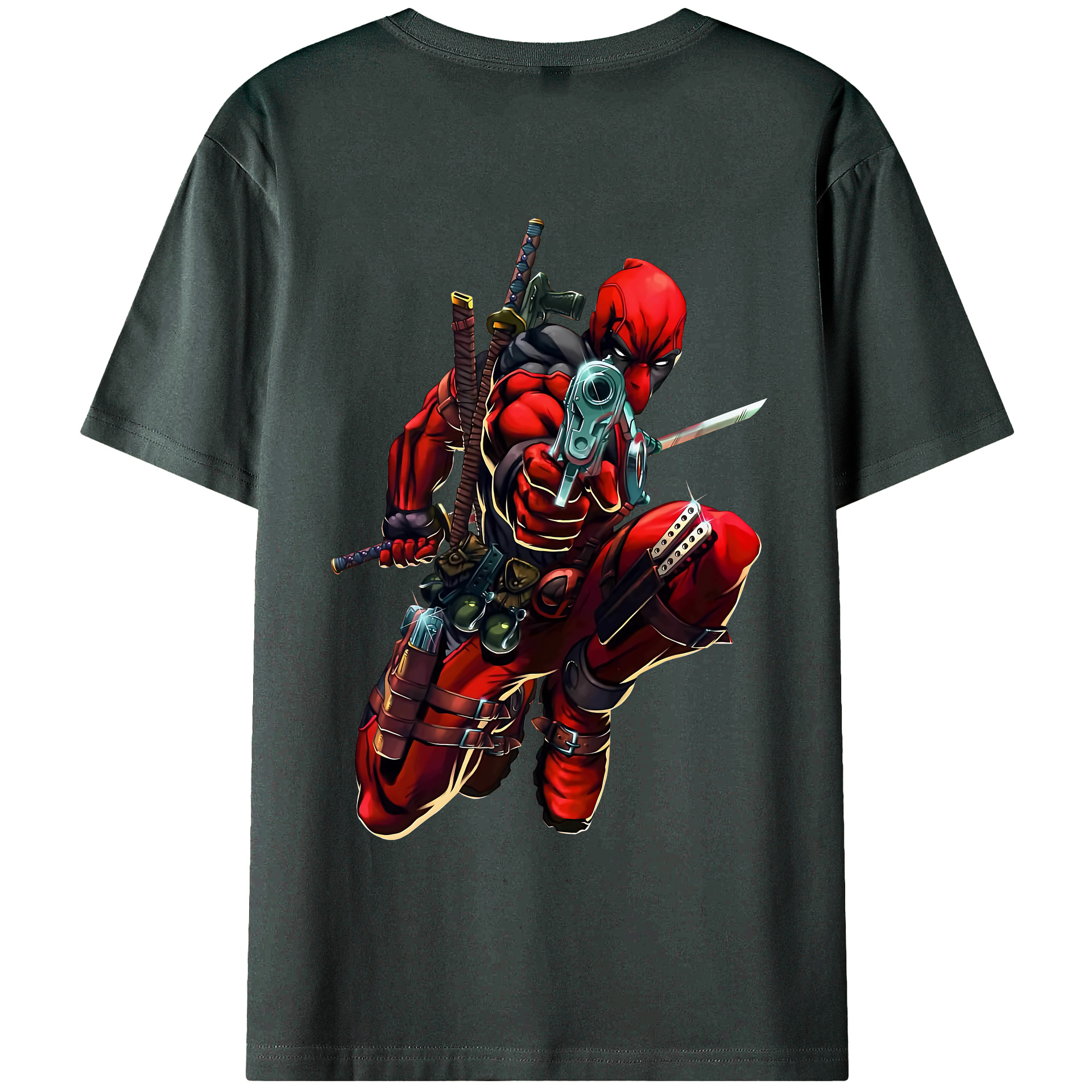 （画像用） Deadpool デッドプール 綿100％ メンズ半袖Tシャツ（バックプリント） 通気性